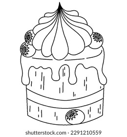Pastel vectorial para la página o libro de coloreado. Colores de postres vectores.