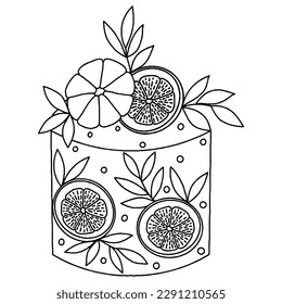Cute vector cake for coloring book or page. Vector dessert coloring.