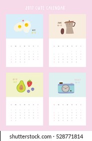 Cute vector calendar for 2017 part 1. Calendar template with smiley characters. Beautiful diary for organizer and planner.