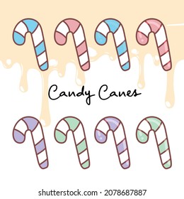 Cute vector Candy Canes in four different colours and two different styles to add to any of your projects or designs this Christmas season.