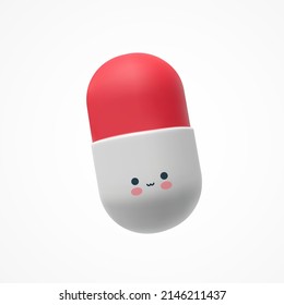 Cute vector capsule in realistic style with a face. The Smiling Pill