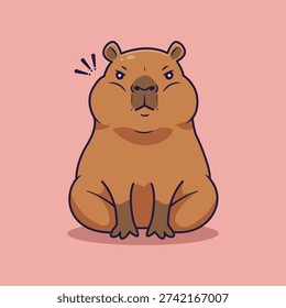 Cute Vector Capybara Serious Face Cartoon Animal Illustration