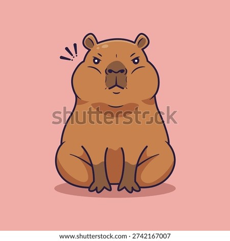 Cute Vector Capybara Serious Face Cartoon Animal Illustration