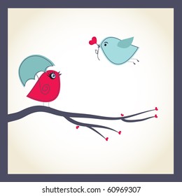 Cute vector card with birds couple