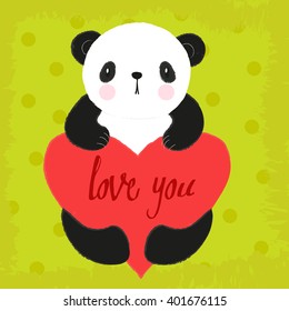 cute vector card with the Chinese panda bear symbol