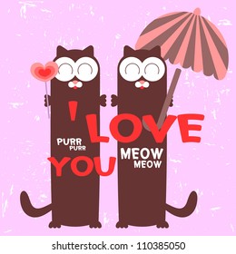 Cute vector card couple of cats in love
