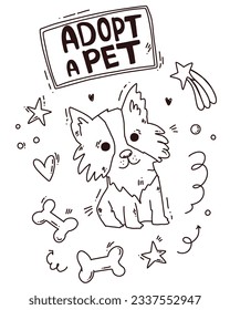 cute vector card with fun dog. hand drawn character.  vector illustration.