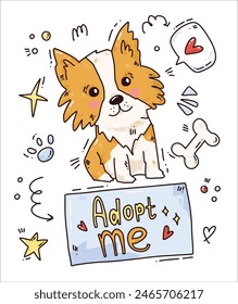 linda tarjeta de Vector con perro divertido. adopte un perro. ilustración colorida.