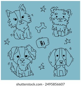 cute vector card with fun dogs. hand drawn character.  vector illustration.