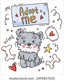 cute vector card with fun dogs. adopt a dogs. colorful illustration.