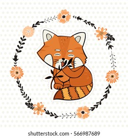 Cute vector card with hand-drawn red panda.