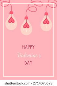 Cute vector card with heart-shaped light bulbs for Valentine's Day. Concept of love. Perfect for a poster, card, flyer, invitation, or cover.