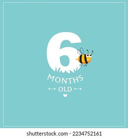 Cute vector card "I'm 6 months old". Blue postcard for a photo of a child. First year of life. birthday