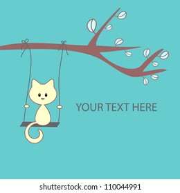 Cute vector card with little kitty on swing
