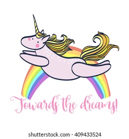 cute vector card with magic unicorn. you can change the label on its