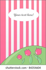 cute vector card with pink tulips and lines