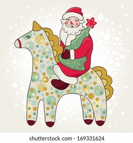Cute vector card with Santa Claus and horse.
