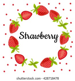Cute vector card with strawberry wreath 
