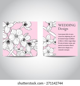 Cute vector cards with flowers in pink, white and black colors