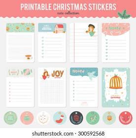 Cute Vector Cards, Notes, Stickers, Labels, Tags with Winter Christmas Illustrations and Wishes. Template for New 2016 Year Greeting Scrapbooking, Congratulations, Invitations. Vertical Card