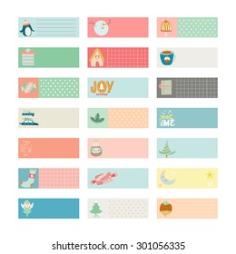 Cute Vector Cards, Notes, Stickers, Labels, Tags with Winter Christmas Illustrations and Wishes. Template for New 2016 Year Greeting Scrapbooking, Congratulations, Invitations. Vertical Card