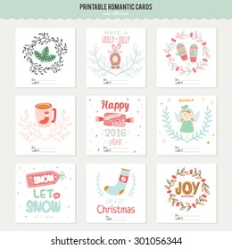 Cute Vector Cards, Notes, Stickers, Labels, Tags with Winter Christmas Illustrations and Wishes. Template for New 2016 Year Greeting Scrapbooking, Congratulations, Invitations. Vertical Card