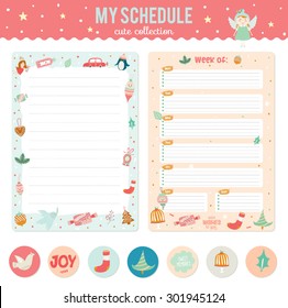 Cute Vector Cards, Notes, Stickers, Labels, Tags with Winter Christmas Illustrations and Wishes. Template for New 2016 Year Greeting Scrapbooking, Wrapping, Invitation, Notebooks, Diary