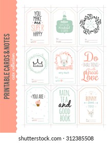 Cute Vector Cards, Notes, Stickers, Labels, Tags with Motivational Typographic and Wishes. Template for New 2016 Year Greeting Scrapbooking, Congratulations, Invitations. Vertical Card