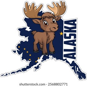 Cute Vector cartoon Alaska sticker with moose	