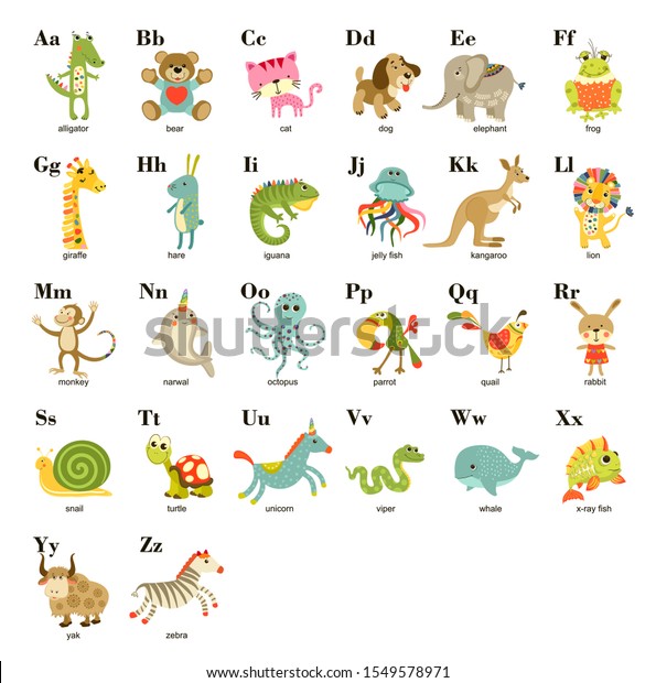 Cute Vector Cartoon Baby Animals English Stock Vector Royalty Free