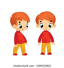 Cute vector cartoon boy. Different angles