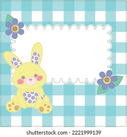 Cute Vector Cartoon Bunny. Baby Shower, Greeting, Holiday And Invitation Card.   Patchwork Vector Drawing With A Rabbit. Applique For A Newborn Boy.  Vector Baby Patchwork Illustration.  For Print