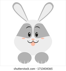 Cute vector cartoon bunny. Gray rabbit for children's books, stickers, web, greeting cards.