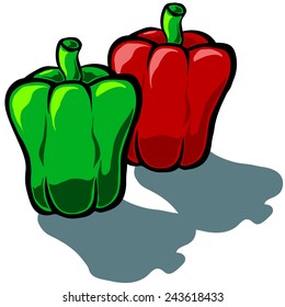 Cute vector cartoon capsicum Bell Pepper in green and red