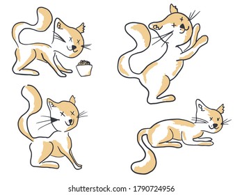 Cute vector cartoon cat character set