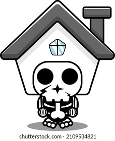 cute vector cartoon character building skull house human mascot costume