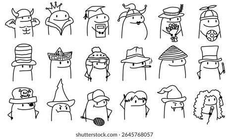 cute vector cartoon character illustration abstract black lines suitable for stickers, covers, memes