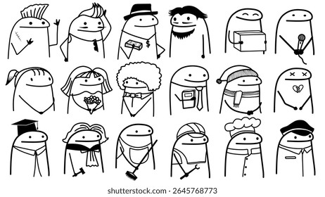 cute vector cartoon character illustration abstract black lines suitable for stickers, covers, memes