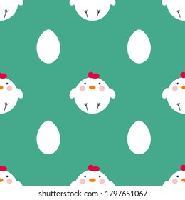 Cute vector cartoon chicken seamless background. Abstract pattern. Funny animals character. Simple baby animal illustration. Nature concept.