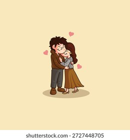 Desenho animado vetor bonito de um casal abraçando alegremente