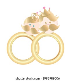 Boda de pareja de dibujos animados de vector lindo, el concepto de invitación a la boda, rey y reina, usando la corona en la cabeza, diseño creativo de la boda Mezcla de oro con humano, aislado en fondo blanco