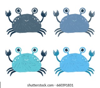 Cute vector cartoon crab icons