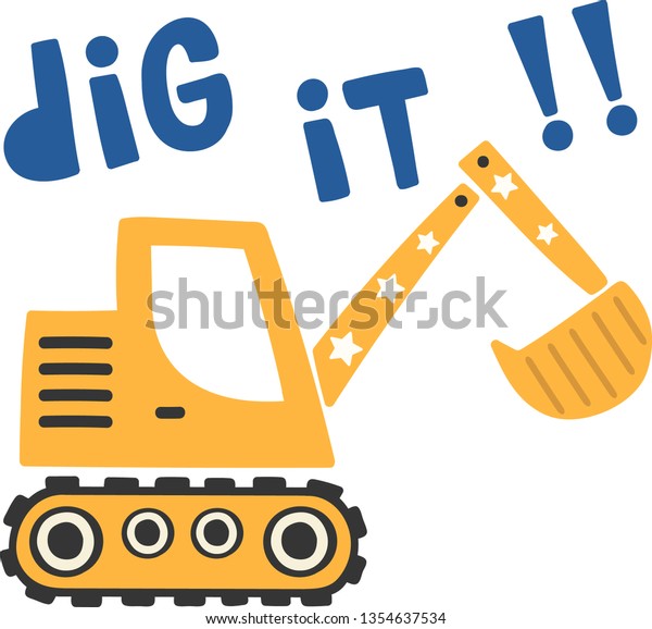 Cute Vector Cartoon Digger Kids Apparels Stock Vector (Royalty Free