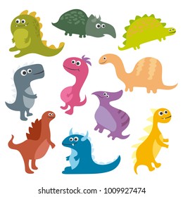 Cute vector cartoon dinosaurs isolated on white background