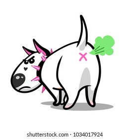 Cute vector cartoon dog. Angry white Bull Terrier