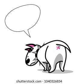 Cute vector cartoon dog. Angry white Bull Terrier with blank speech bubble