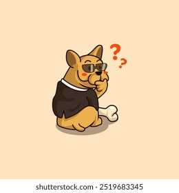 A cute vector cartoon dog becomes a special detective who is confused about dealing with a special bone theft