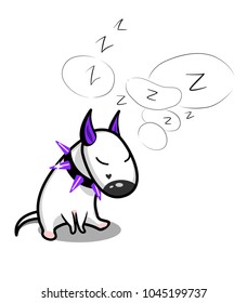 Cute vector cartoon dog. Sleeping white Bull Terrier