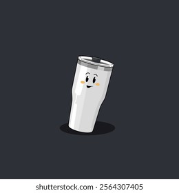 Cute vector cartoon of an excited white tumbler or drinking glass