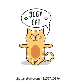 Cute vector cartoon flat cat. Yoga cat. Print for t-shirt